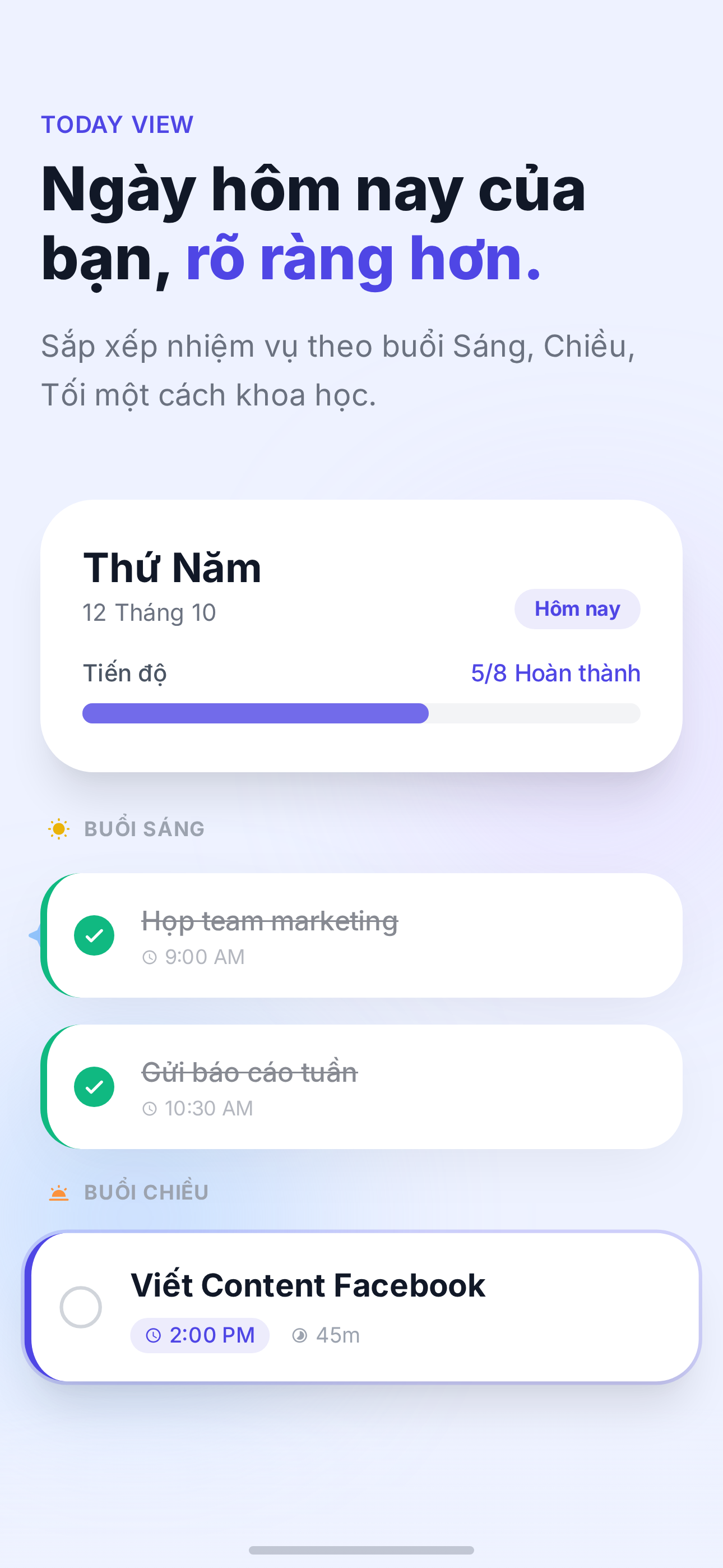 Danh sách công việc hằng ngày trong PlanNex