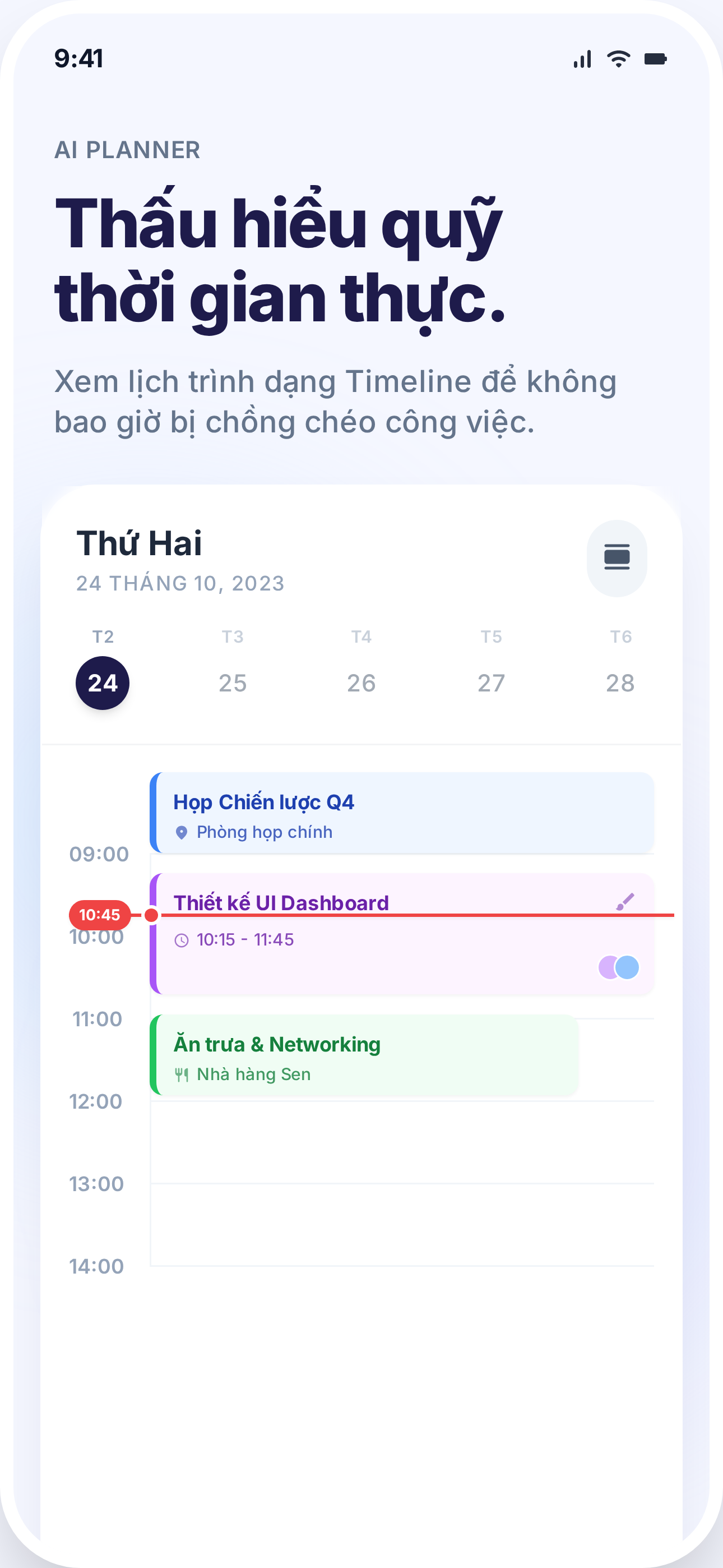 Chế độ timeline để quản lý lịch trình trong PlanNex
